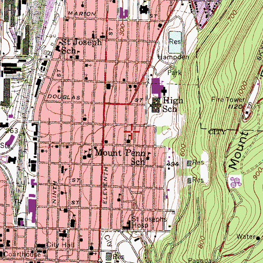 Topographic Map of Tenth and Green Streets Elementary School, PA