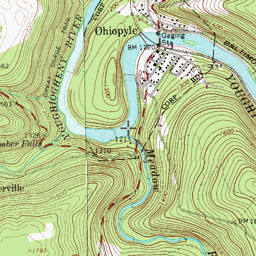 Topographic Map of Ohiopyle Gorge, PA