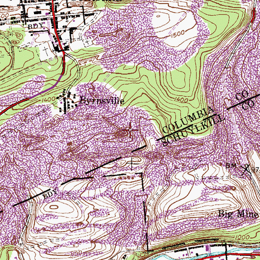 Topographic Map of Ashland Anticline, PA