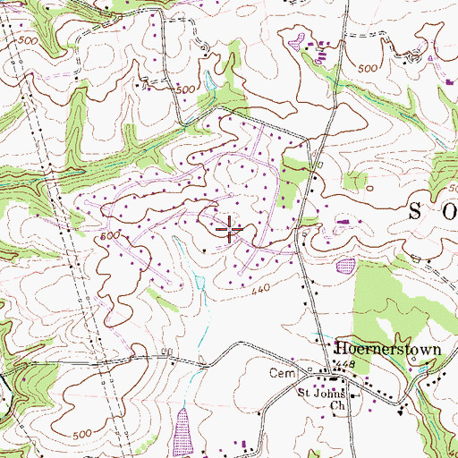 Topographic Map of Hanover Hills, PA