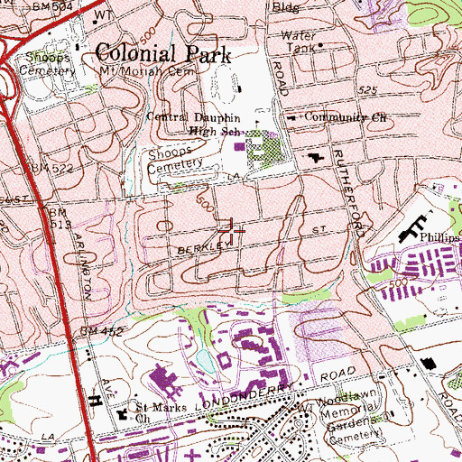 Topographic Map of Colonial Park Farms, PA