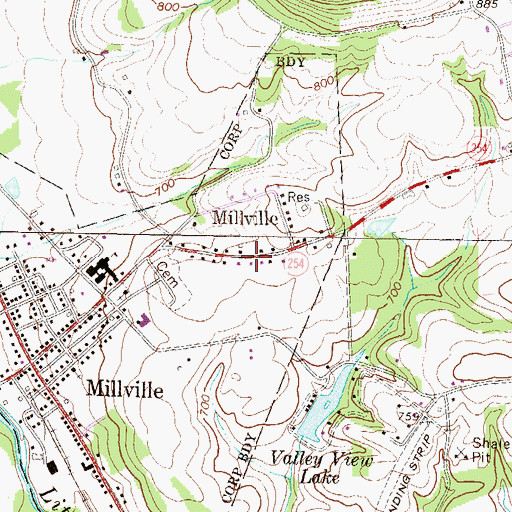 Topographic Map of East Millville, PA