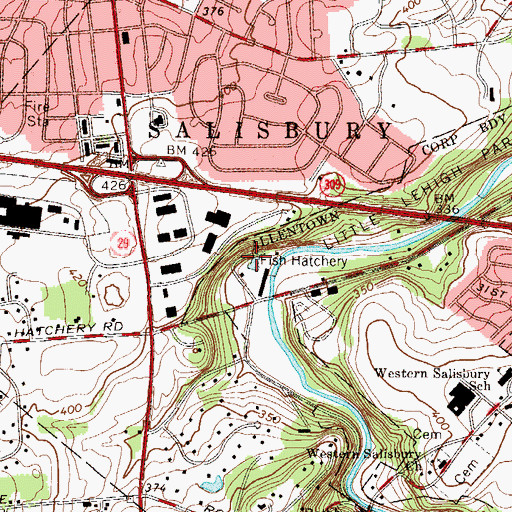 Topographic Map of Fish Hatchery Spring, PA