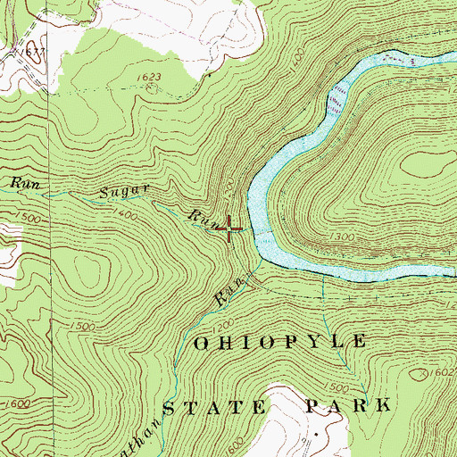 Topographic Map of Sugar Run Falls, PA