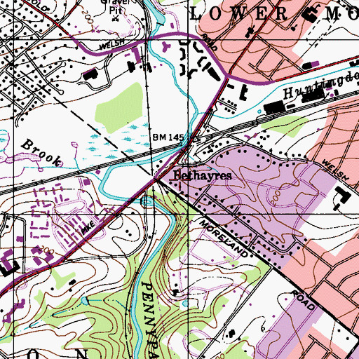 Topographic Map of Bethayres, PA