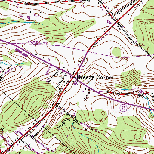 Topographic Map of Breezy Corner, PA