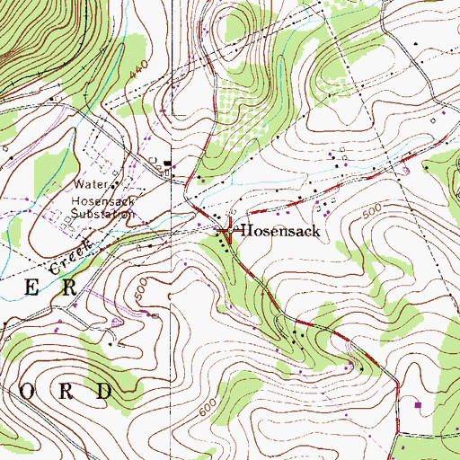 Topographic Map of Hosensack, PA