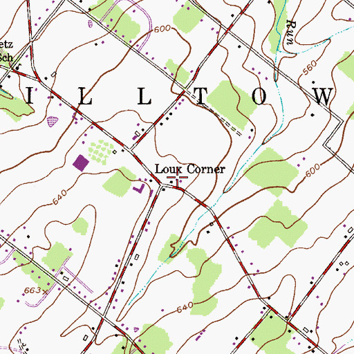 Topographic Map of Loux Corner, PA