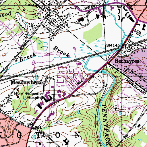 Topographic Map of Meadowbrook, PA