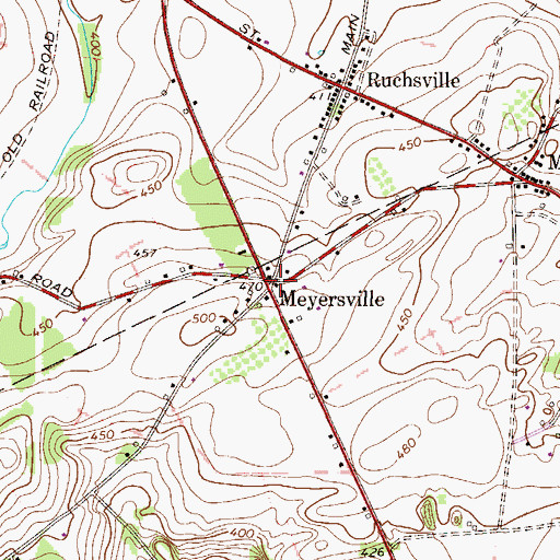 Topographic Map of Meyersville, PA