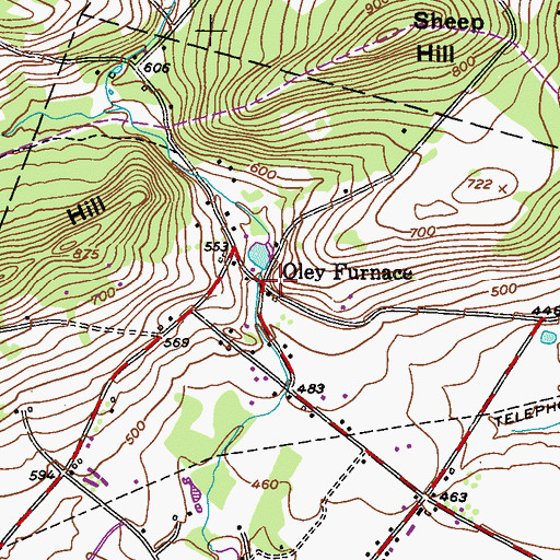 Topographic Map of Oley Furnace, PA