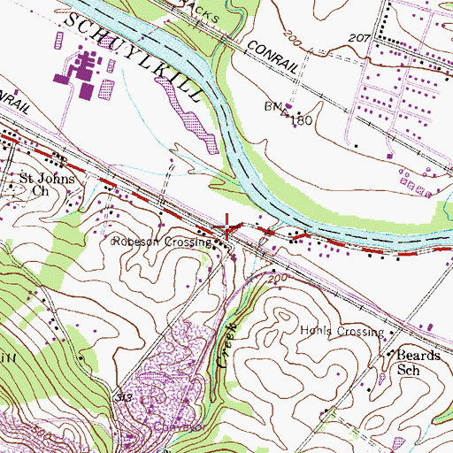 Topographic Map of Robeson Crossing, PA