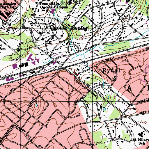 Topographic Map of Rydal, PA