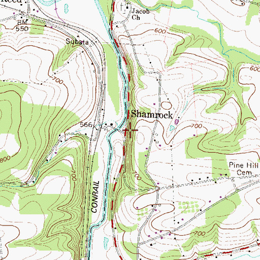Topographic Map of Shamrock, PA