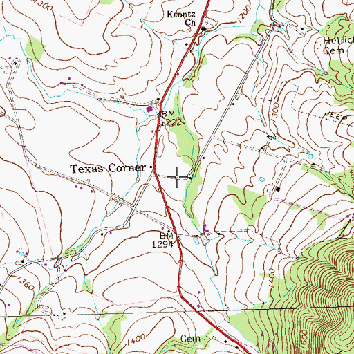 Topographic Map of Texas Corner, PA