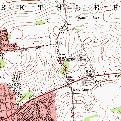Topographic Map of Wagnerville, PA