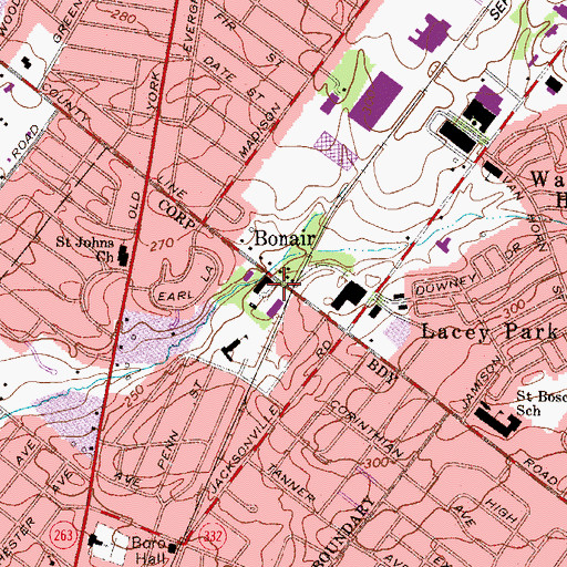 Topographic Map of Bonair, PA