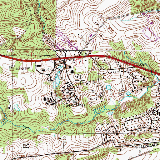 Topographic Map of Chadds Peak Camp and Ski School, PA