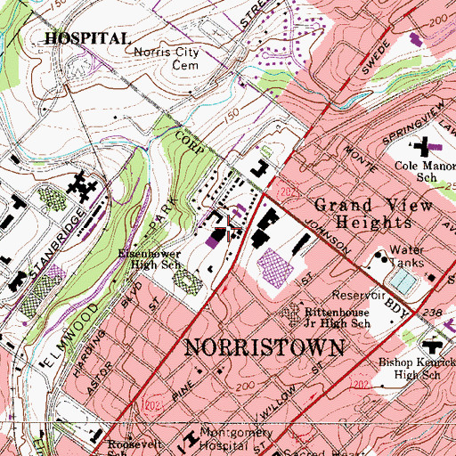 Topographic Map of Astor Shopping Center, PA