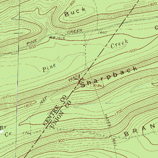 Topographic Map of Dug Trail, PA