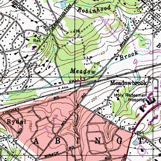 Topographic Map of Meadowbrook Station, PA