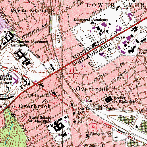 Topographic Map of Booth Memorial Hospital, PA