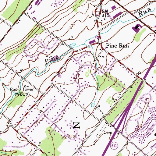 Topographic Map of Woods of Sandy Ridge, PA