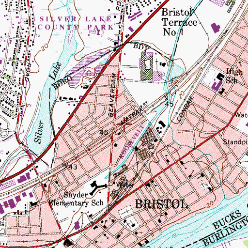 Topographic Map of Bristol Station, PA