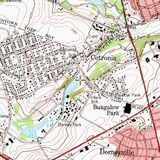 Topographic Map of Mill Dam, PA