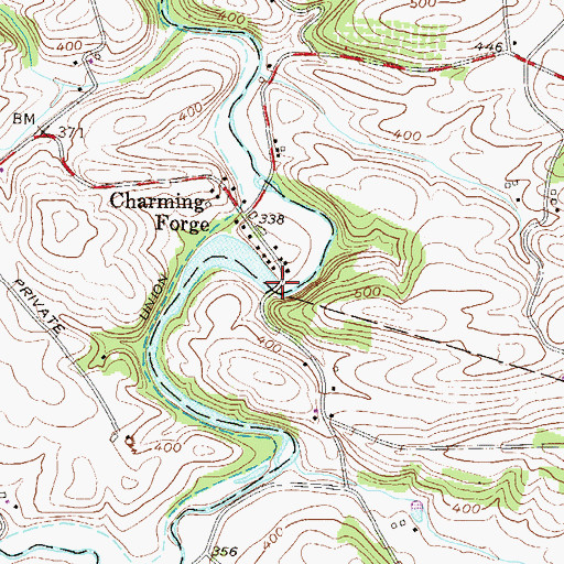 Topographic Map of Old Charming Forge Dam, PA