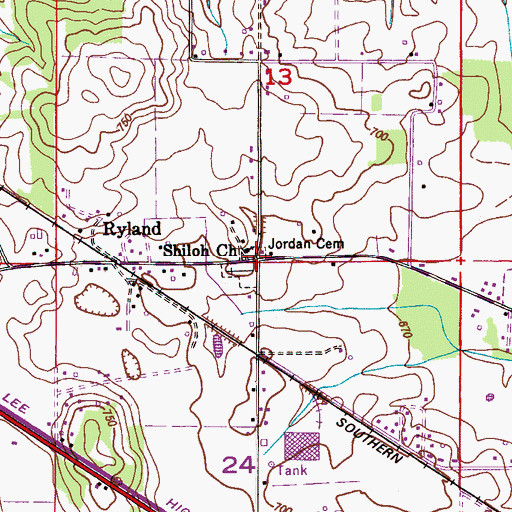 Topographic Map of Jordan Cemetery, AL