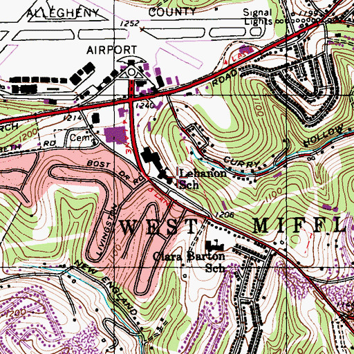 Topographic Map of West Mifflin Middle School, PA