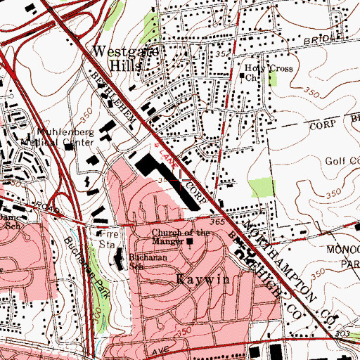 Topographic Map of Westgate Mall, PA