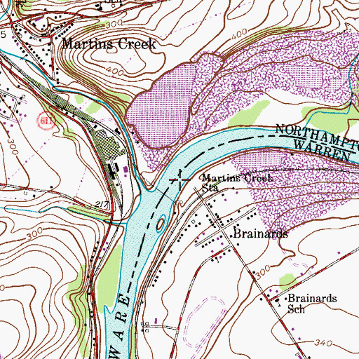 Topographic Map of Martins Creek Ferry (historical), PA