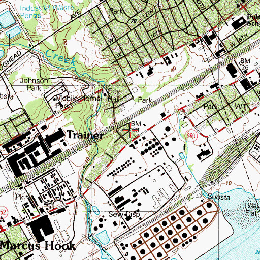 Topographic Map of Marcus Hook Elementary School at Trainer, PA