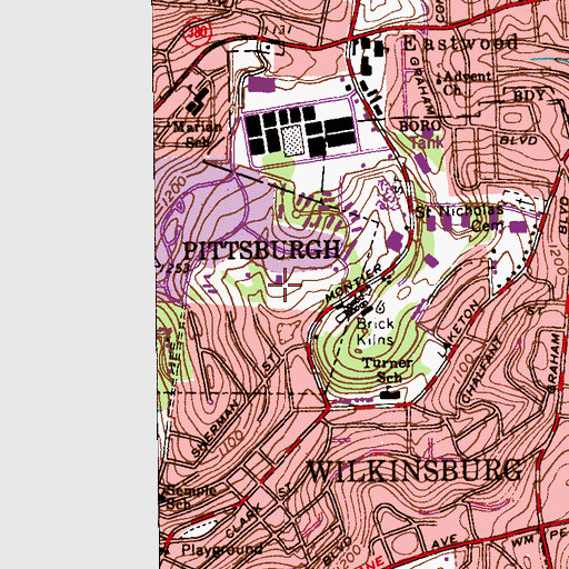 Topographic Map of East Hill Elementary School, PA