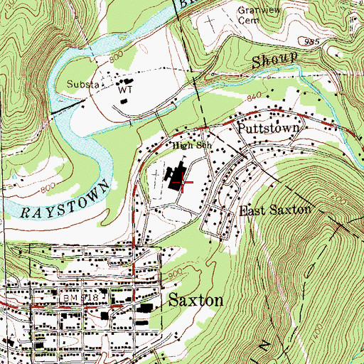 Topographic Map of Tussey Mountain Junior-Senior High School, PA