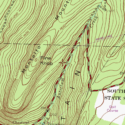 Topographic Map of Meeting of the Pines Natural Area, PA