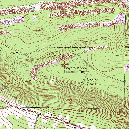 Topographic Map of Boyers Knob Lookout Tower, PA