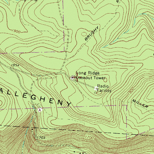 Topographic Map of Long Ridge Lookout Tower, PA