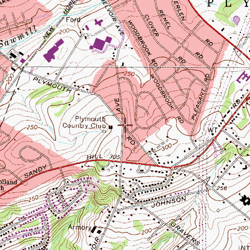 Topographic Map of Plymouth Country Club, PA