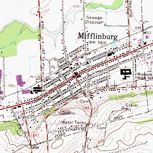 Topographic Map of Mifflinburg, PA