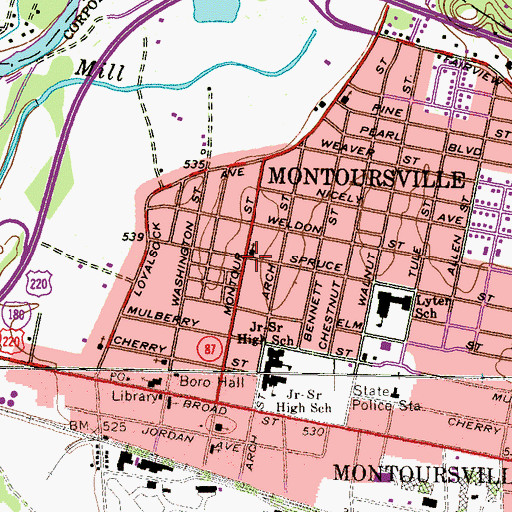 Topographic Map of Montoursville, PA