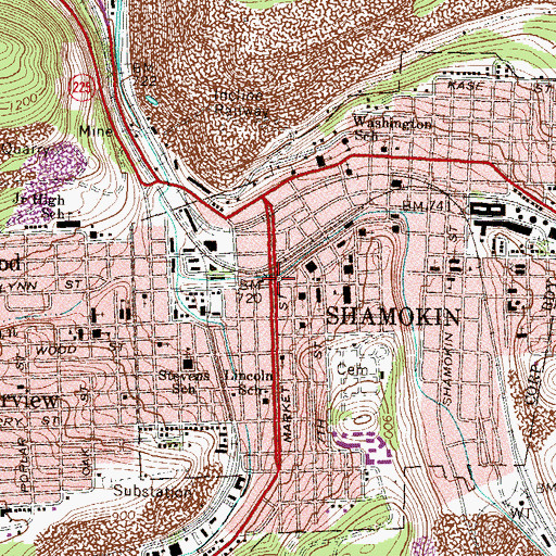 Topographic Map of Shamokin, PA