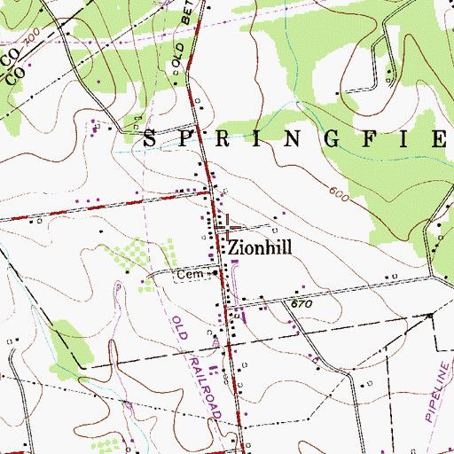 Topographic Map of Zion Hill Post Office (historical), PA