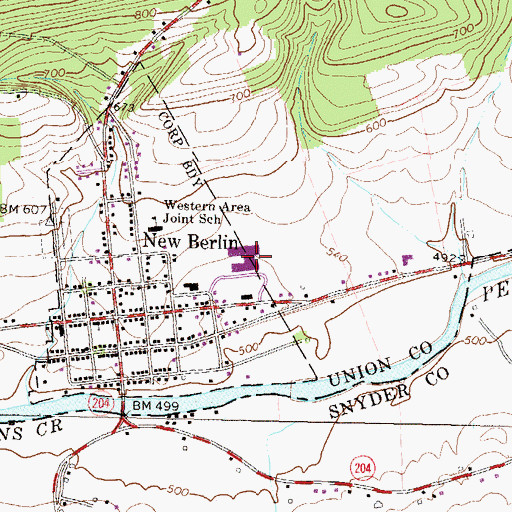 Topographic Map of Sun Area Technical School, PA
