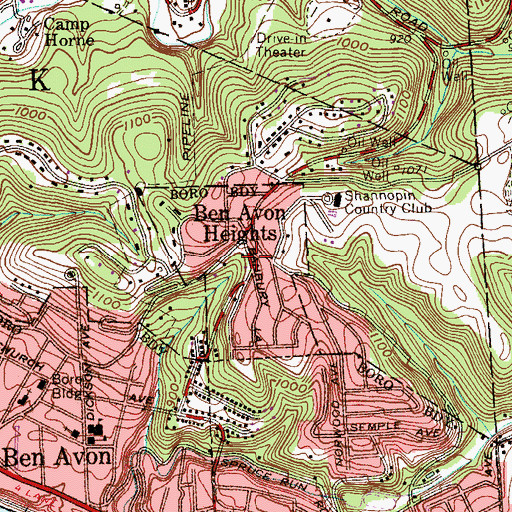 Topographic Map of Borough of Ben Avon Heights, PA