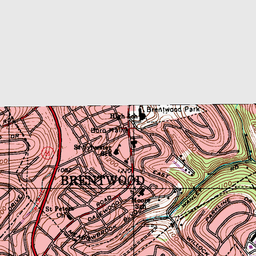 Topographic Map of Borough of Brentwood, PA