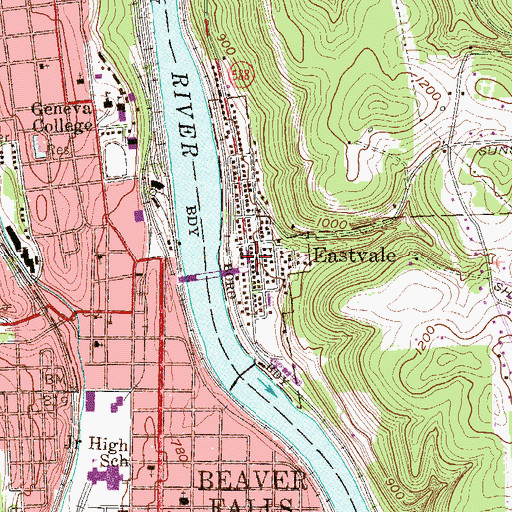 Topographic Map of Borough of Eastvale, PA