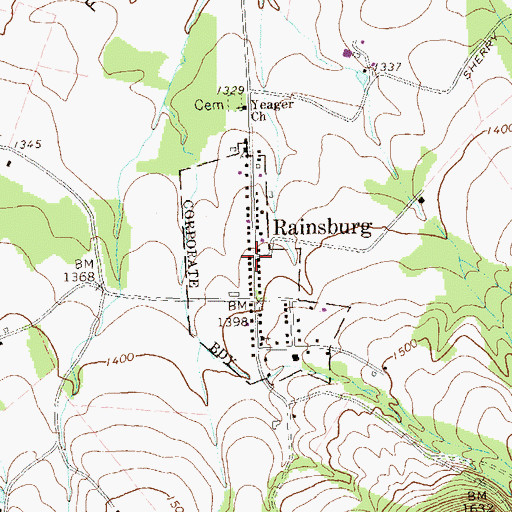 Topographic Map of Borough of Rainsburg, PA